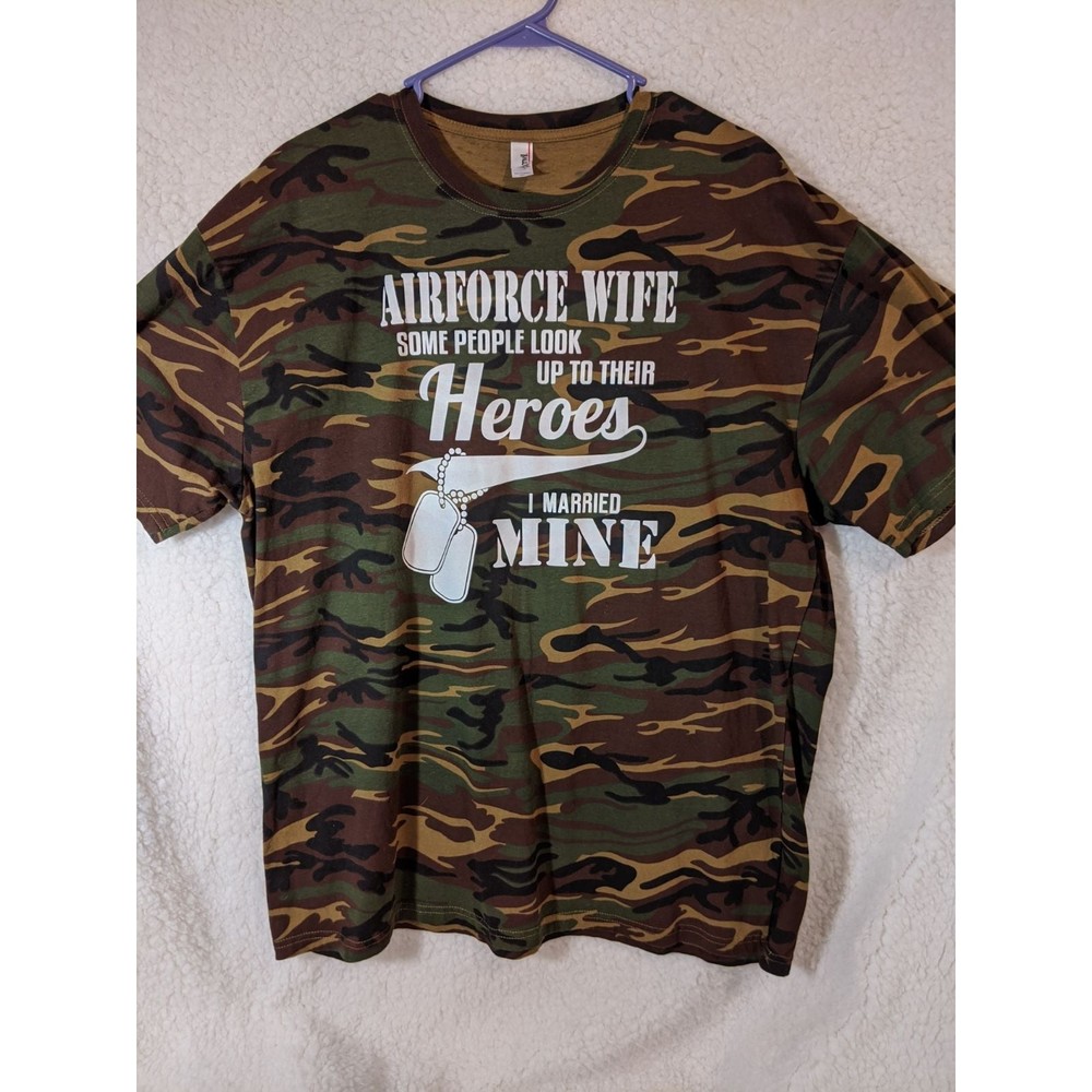 Military Wife Camo Tee Shirt XL Air Force Bride USAF Veterans Husband Dad Groom